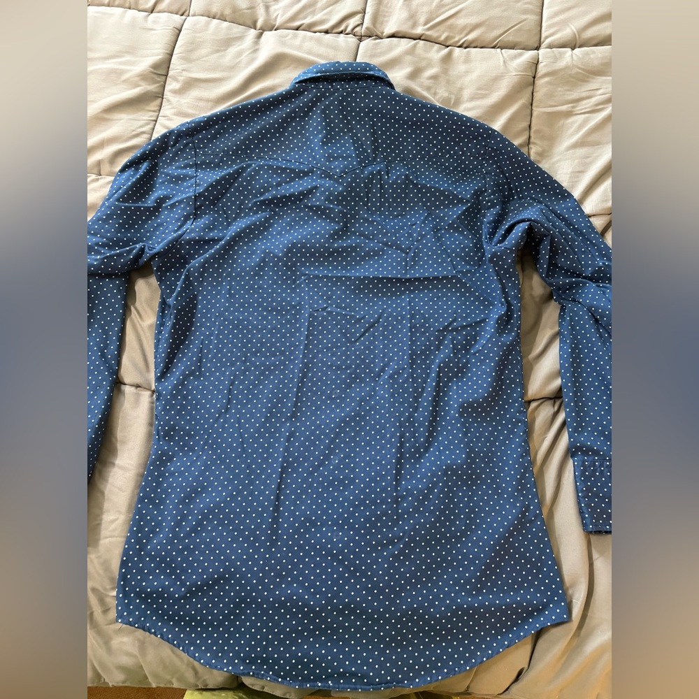 VTG Men's Navy Blue WESTERN Polka Dot pearl snap Shirt - Picture 10 of 11
